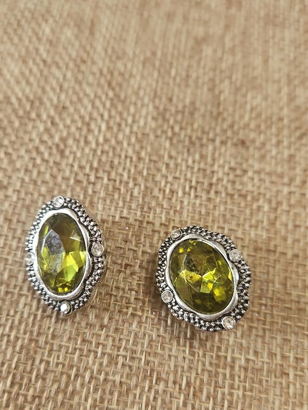 Green Crystal Oval Stud Earrings by